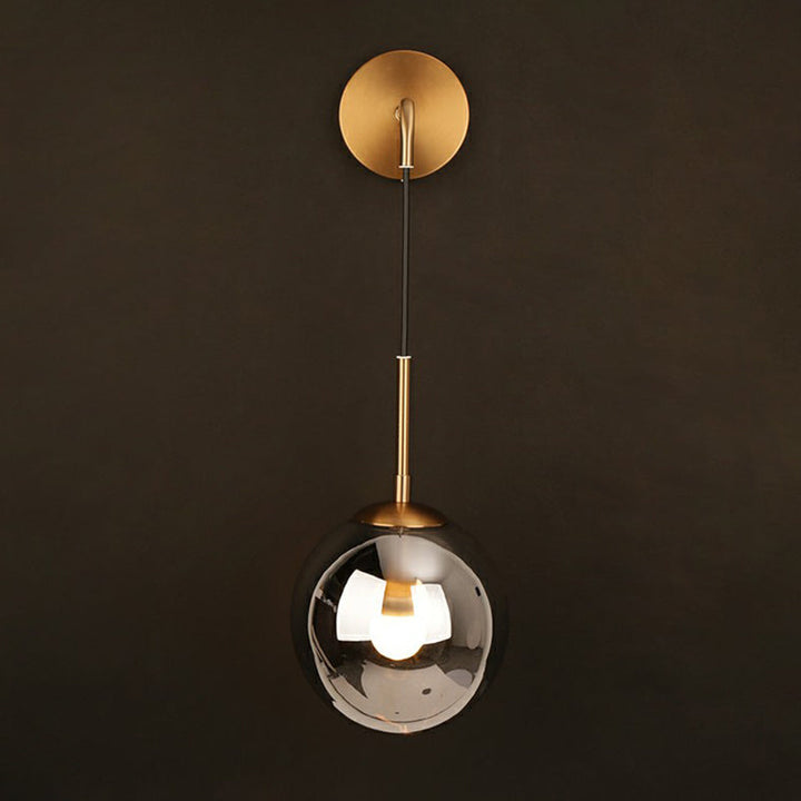 Lisslune | Silver Glass Ball Wall Lamp Simple Single Brass Wall Mounted Light for Bedroom