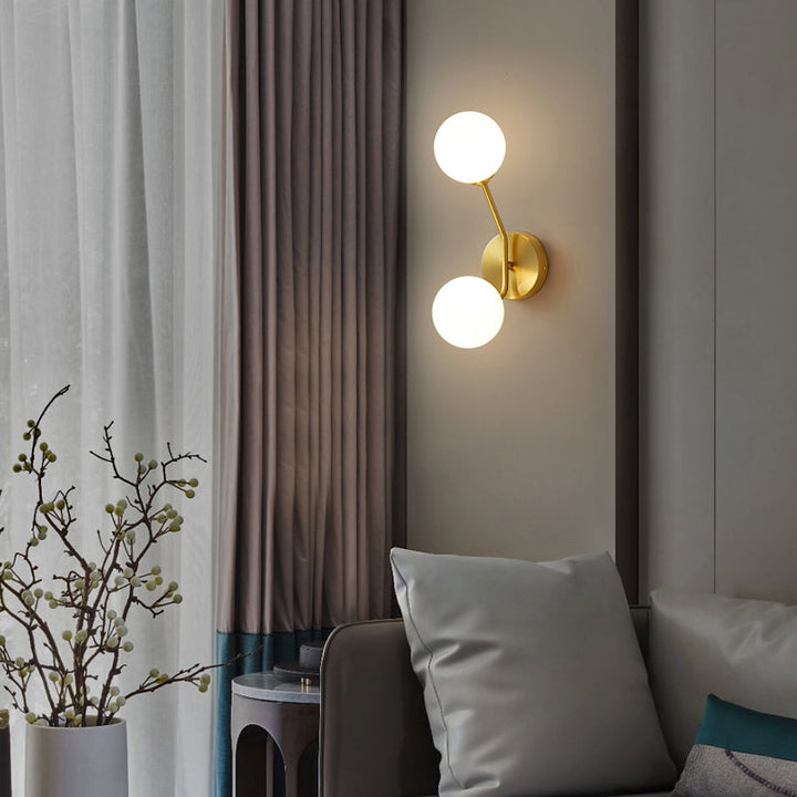 Lisslune | Brass Branch Wall Lamp Minimalistic Sphere Glass Wall Light Lighting Fixture for Bedroom