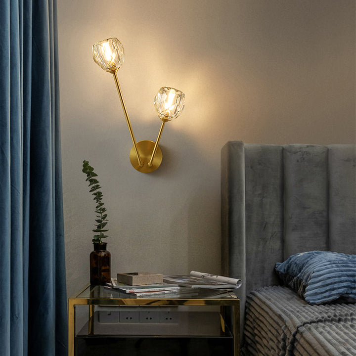 Lisslune | Brass Branch Wall Lamp Minimalistic Sphere Glass Wall Light Lighting Fixture for Bedroom