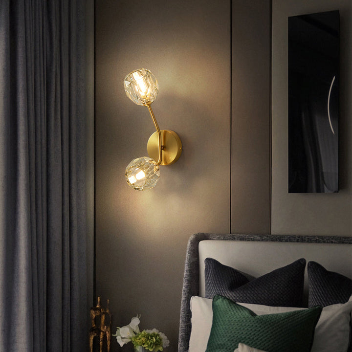 Lisslune | Brass Branch Wall Lamp Minimalistic Sphere Glass Wall Light Lighting Fixture for Bedroom
