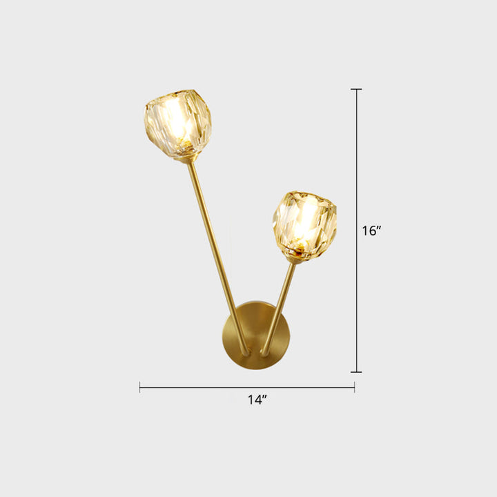Lisslune | Brass Branch Wall Lamp Minimalistic Sphere Glass Wall Light Lighting Fixture for Bedroom