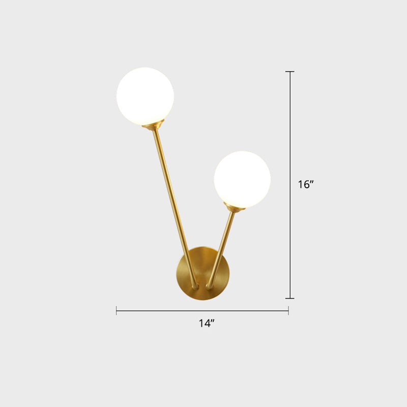 Lisslune | Brass Branch Wall Lamp Minimalistic Sphere Glass Wall Light Lighting Fixture for Bedroom