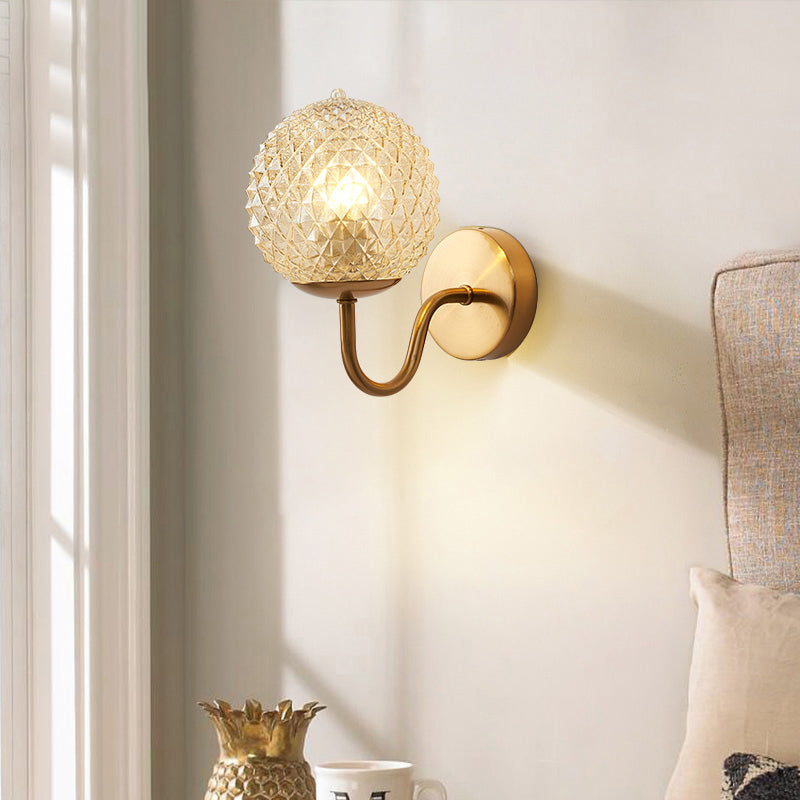 Skørter | Postmodern ball-shaped wall lamp textured glass 1-light bedside wall light in brass