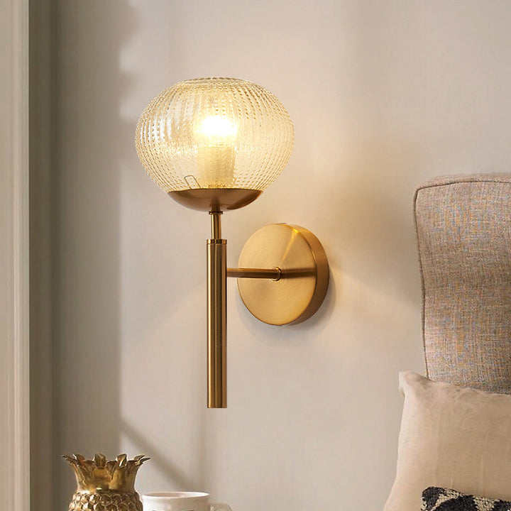 Skørter | Postmodern ball-shaped wall lamp textured glass 1-light bedside wall light in brass