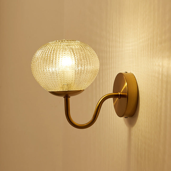 Skørter | Postmodern ball-shaped wall lamp textured glass 1-light bedside wall light in brass
