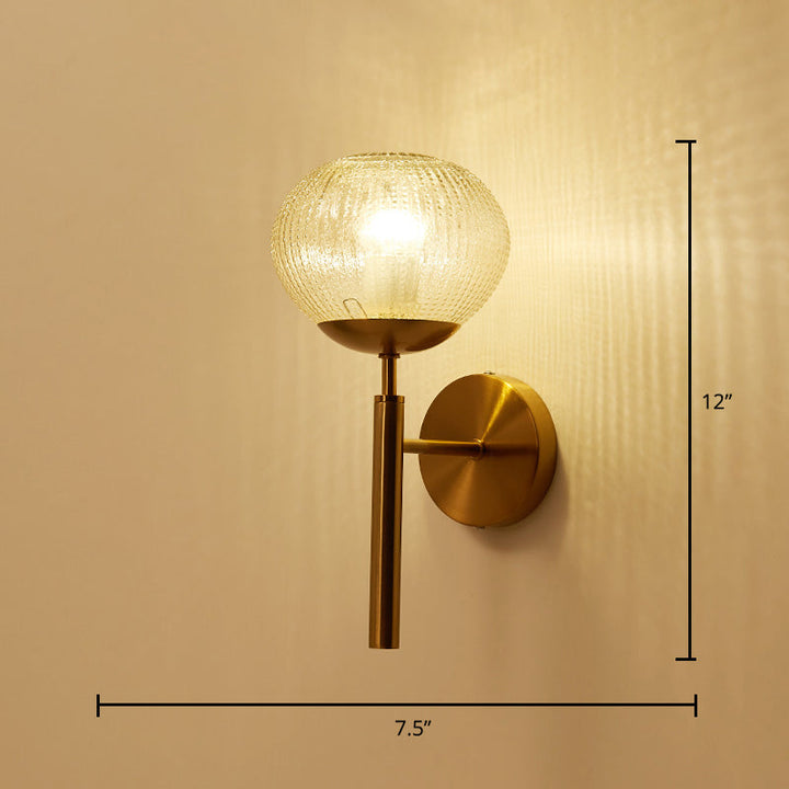 Skørter | Postmodern ball-shaped wall lamp textured glass 1-light bedside wall light in brass