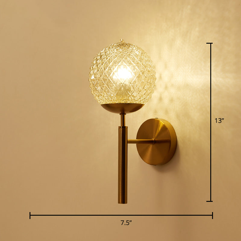 Skørter | Postmodern ball-shaped wall lamp textured glass 1-light bedside wall light in brass