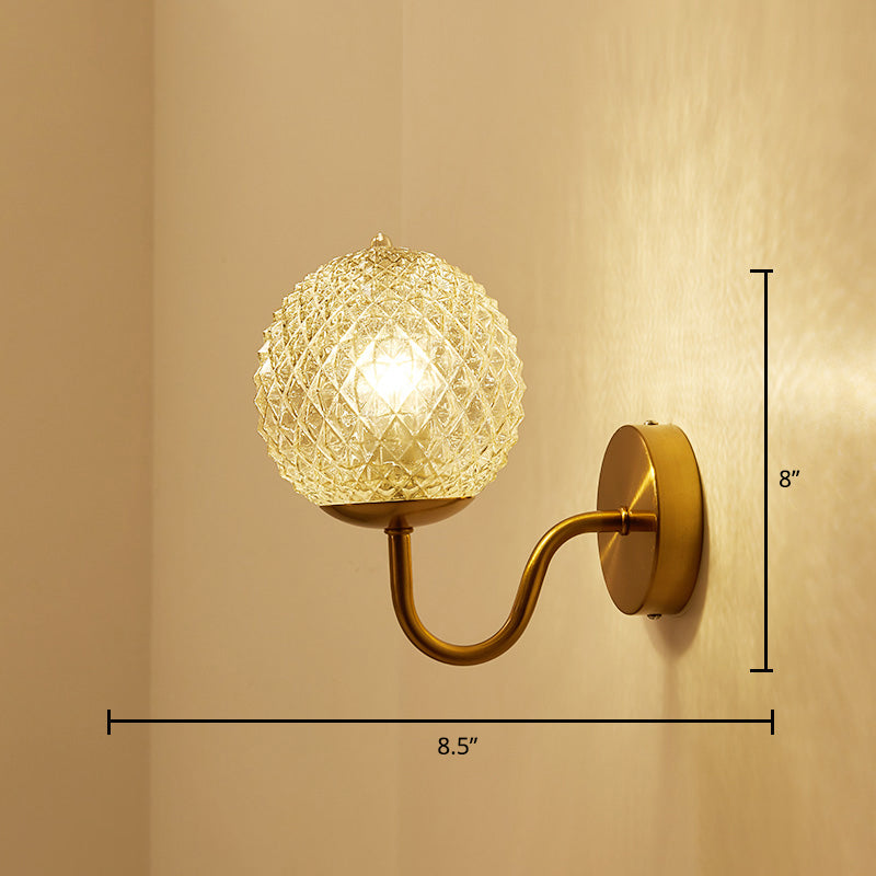Skørter | Postmodern ball-shaped wall lamp textured glass 1-light bedside wall light in brass