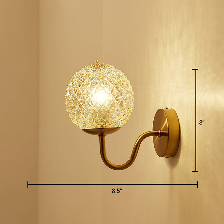 Skørter | Postmodern ball-shaped wall lamp textured glass 1-light bedside wall light in brass