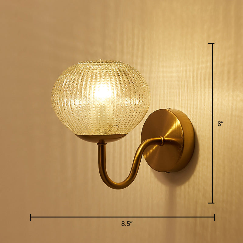 Skørter | Postmodern ball-shaped wall lamp textured glass 1-light bedside wall light in brass