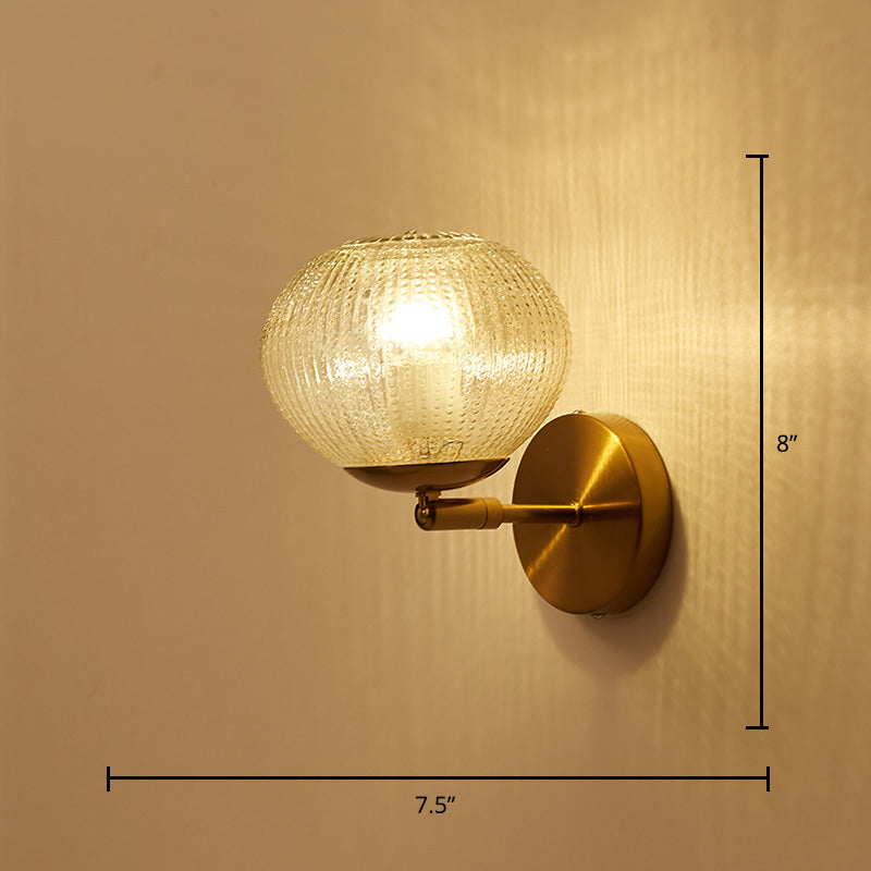 Skørter | Postmodern ball-shaped wall lamp textured glass 1-light bedside wall light in brass
