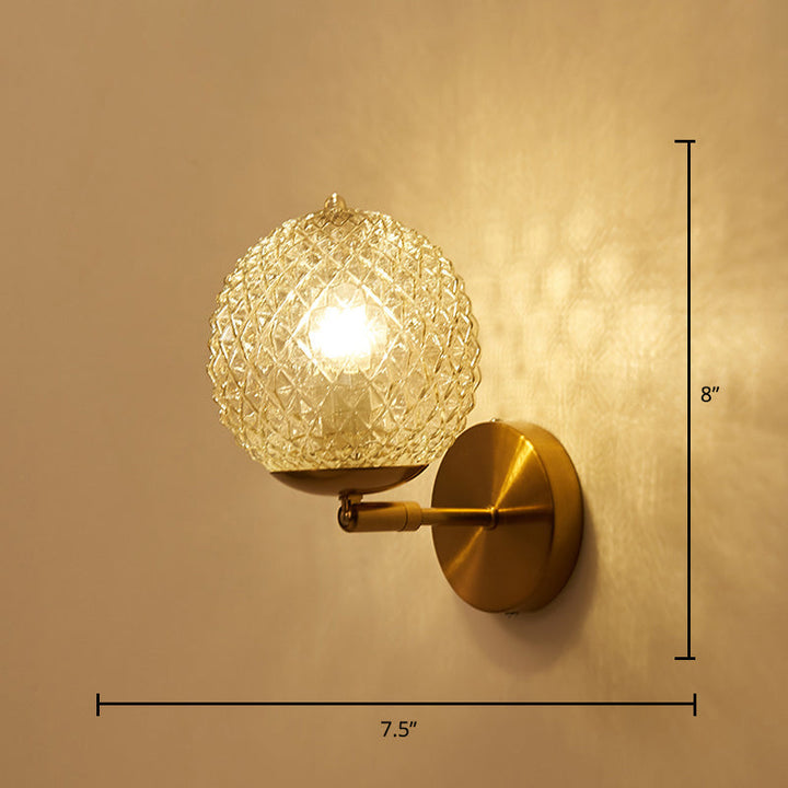 Skørter | Postmodern ball-shaped wall lamp textured glass 1-light bedside wall light in brass