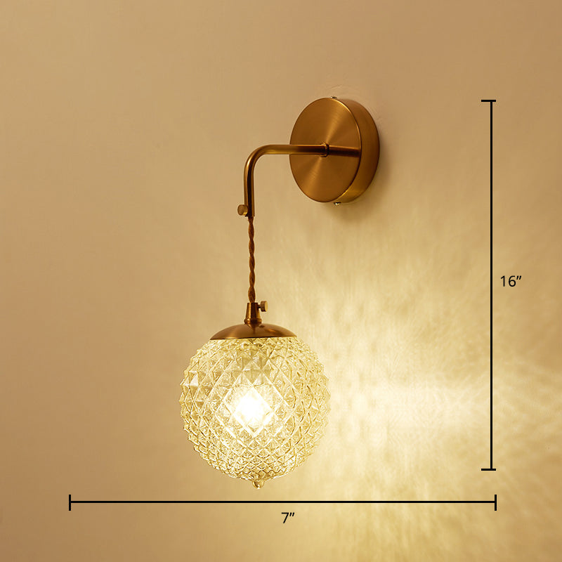 Skørter | Postmodern ball-shaped wall lamp textured glass 1-light bedside wall light in brass