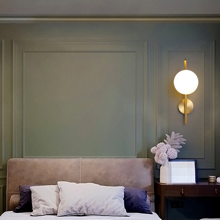 Lisslune | White Glass Geometric Wall Lighting Postmodern Brass Finish Wall Lamp for the Living Room