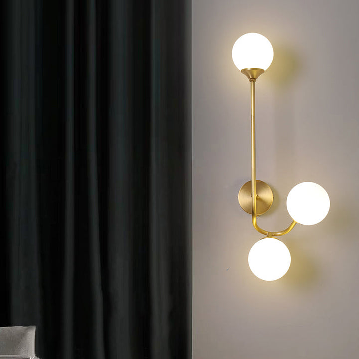 Lisslune | White Glass Geometric Wall Lighting Postmodern Brass Finish Wall Lamp for the Living Room