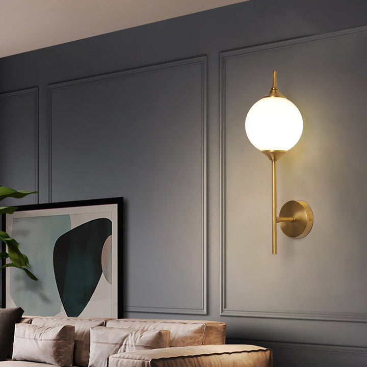 Lisslune | White Glass Geometric Wall Lighting Postmodern Brass Finish Wall Lamp for the Living Room