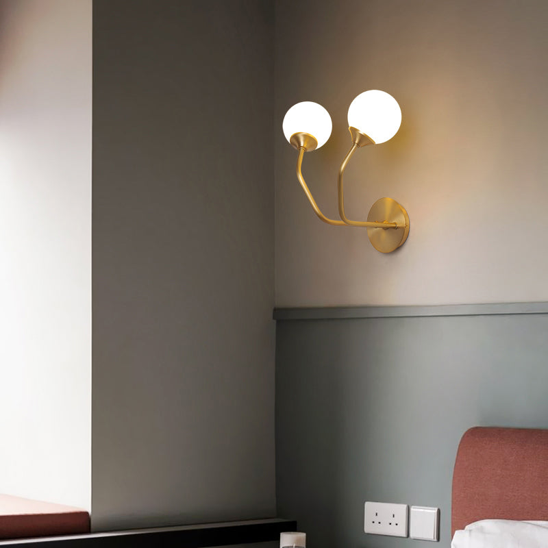 Lisslune | White Glass Geometric Wall Lighting Postmodern Brass Finish Wall Lamp for the Living Room