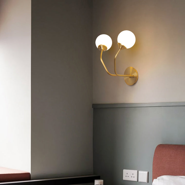 Lisslune | White Glass Geometric Wall Lighting Postmodern Brass Finish Wall Lamp for the Living Room