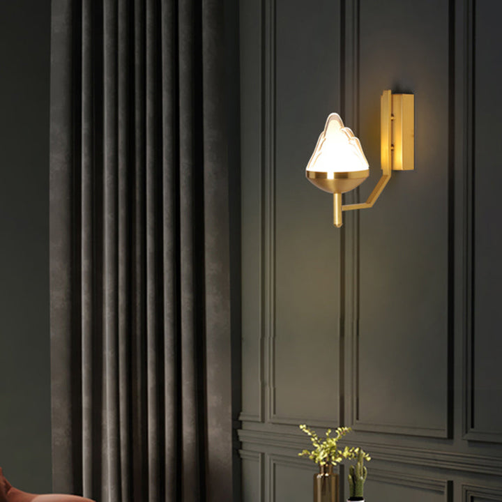 Lisslune | White Glass Geometric Wall Lighting Postmodern Brass Finish Wall Lamp for the Living Room