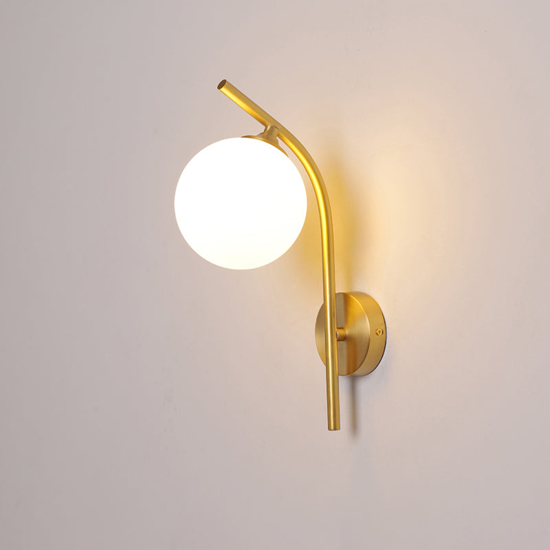 Lisslune | White Glass Geometric Wall Lighting Postmodern Brass Finish Wall Lamp for the Living Room