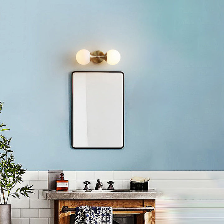 Lisslune | Simple Style Ball Wall Lamp Ivory Glass 2-Head Bedroom Wall Light Brass