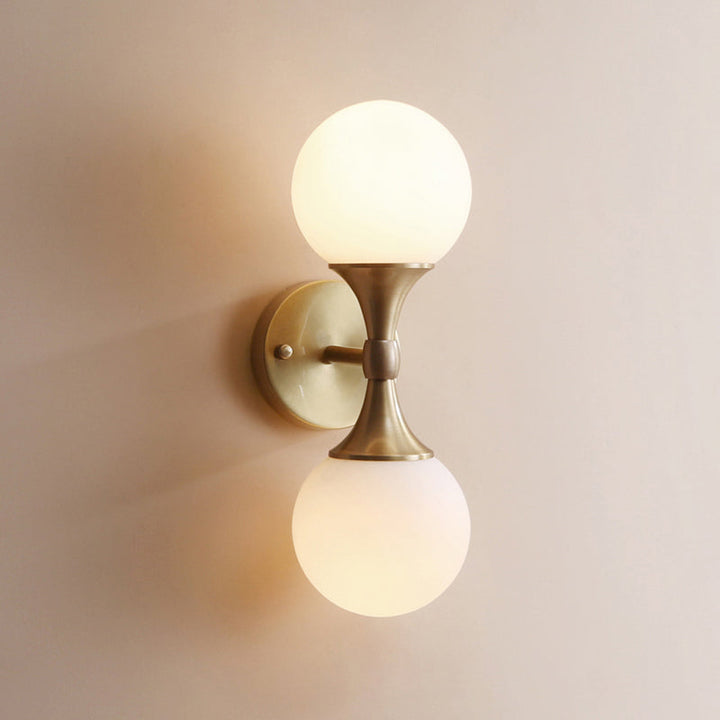 Lisslune | Simple Style Ball Wall Lamp Ivory Glass 2-Head Bedroom Wall Light Brass