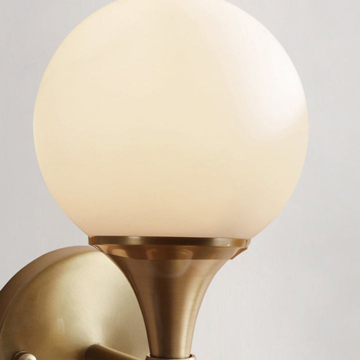 Lisslune | Simple Style Ball Wall Lamp Ivory Glass 2-Head Bedroom Wall Light Brass