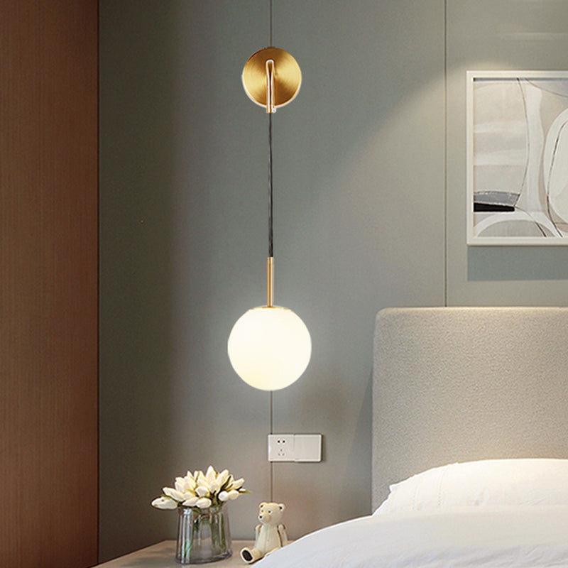Lisslune | Opal Glass Spherical Wall Lamp Fixture Simplicity 1 Bulb Wall Lamp Sconces for Bedroom