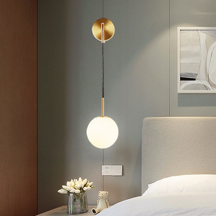 Lisslune | Opal Glass Spherical Wall Lamp Fixture Simplicity 1 Bulb Wall Lamp Sconces for Bedroom