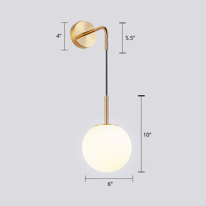Lisslune | Opal Glass Spherical Wall Lamp Fixture Simplicity 1 Bulb Wall Lamp Sconces for Bedroom