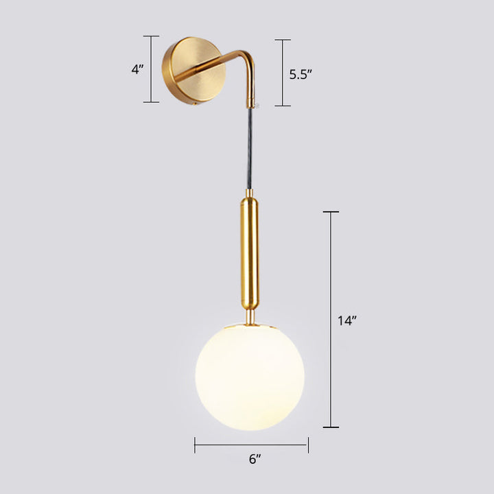Lisslune | Opal Glass Spherical Wall Lamp Fixture Simplicity 1 Bulb Wall Lamp Sconces for Bedroom