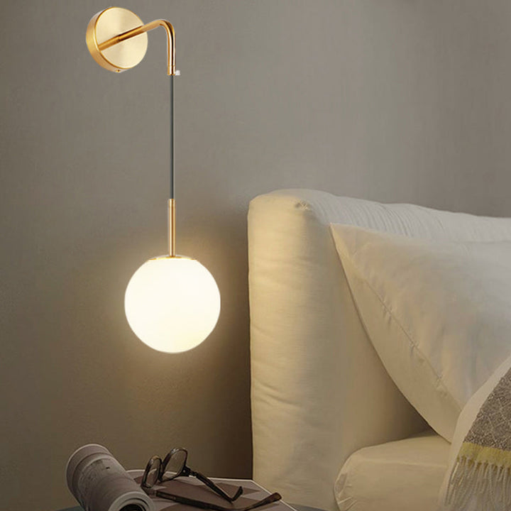 Lisslune | Opal Glass Spherical Wall Lamp Fixture Simplicity 1 Bulb Wall Lamp Sconces for Bedroom