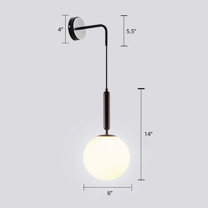 Lisslune | Opal Glass Spherical Wall Lamp Fixture Simplicity 1 Bulb Wall Lamp Sconces for Bedroom