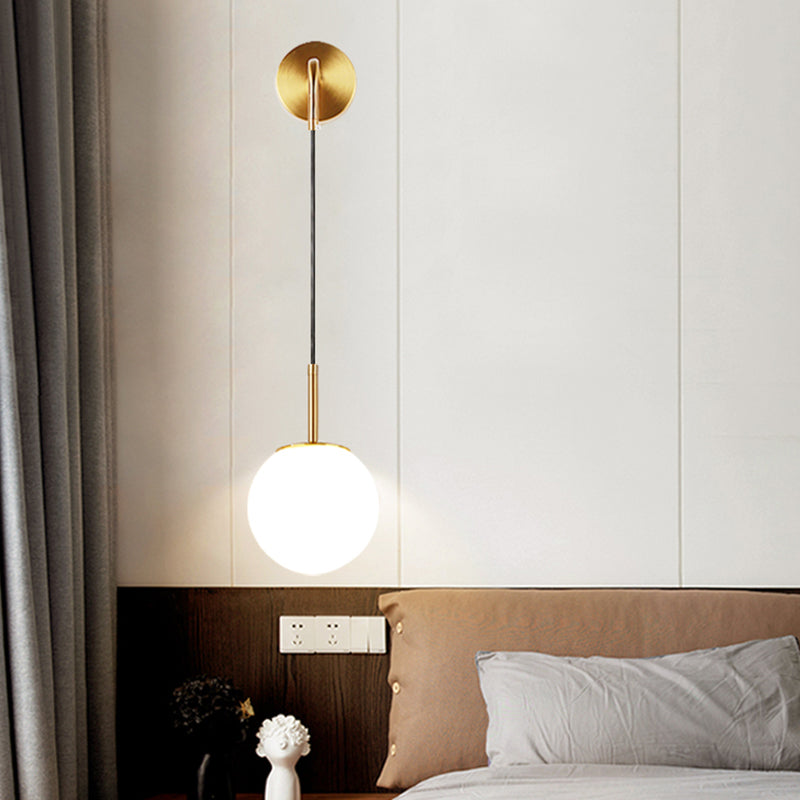 Lisslune | Opal Glass Spherical Wall Lamp Fixture Simplicity 1 Bulb Wall Lamp Sconces for Bedroom