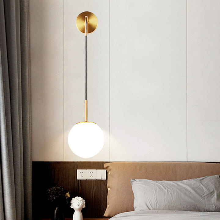 Lisslune | Opal Glass Spherical Wall Lamp Fixture Simplicity 1 Bulb Wall Lamp Sconces for Bedroom