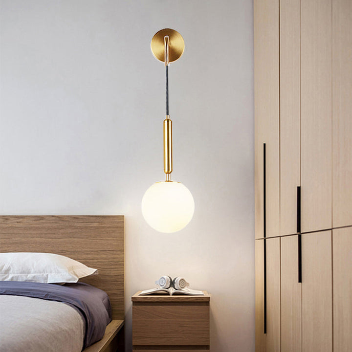 Lisslune | Opal Glass Spherical Wall Lamp Fixture Simplicity 1 Bulb Wall Lamp Sconces for Bedroom