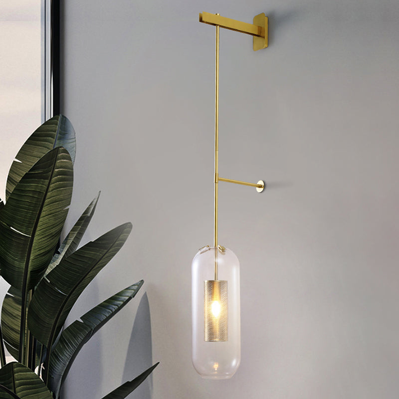 Lisslune | Pill Capsule Glass Wall Lamp Post-Modern 1 Head Brass Wall Lamp Light Fixture with Mesh Protection