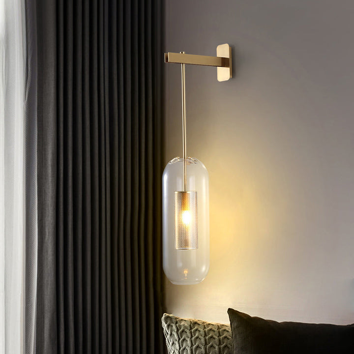 Lisslune | Pill Capsule Glass Wall Lamp Post-Modern 1 Head Brass Wall Lamp Light Fixture with Mesh Protection