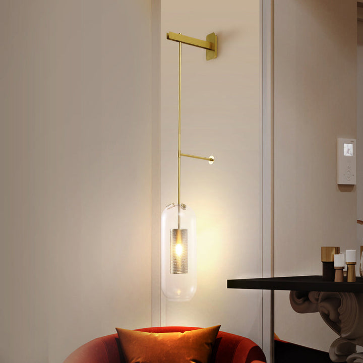 Lisslune | Pill Capsule Glass Wall Lamp Post-Modern 1 Head Brass Wall Lamp Light Fixture with Mesh Protection