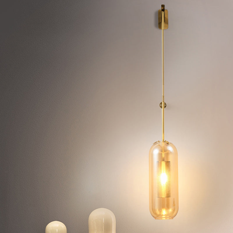 Lisslune | Pill Capsule Glass Wall Lamp Post-Modern 1 Head Brass Wall Lamp Light Fixture with Mesh Protection