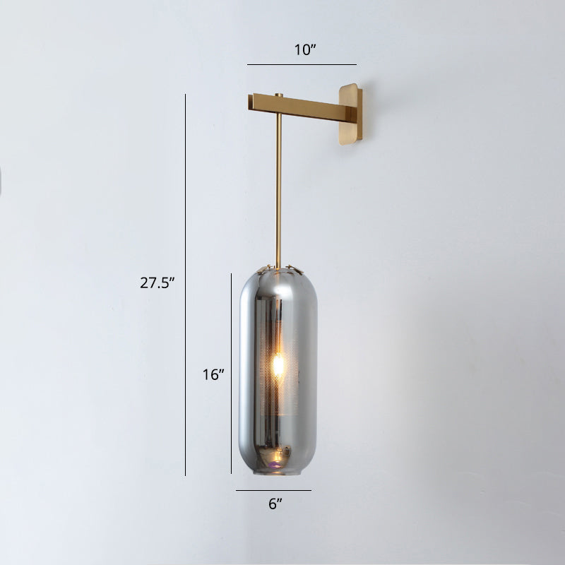 Lisslune | Pill Capsule Glass Wall Lamp Post-Modern 1 Head Brass Wall Lamp Light Fixture with Mesh Protection