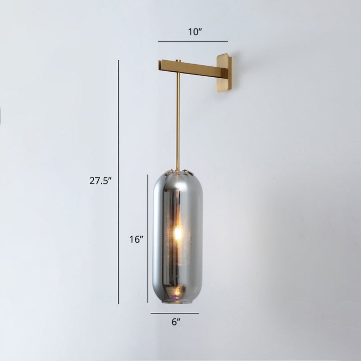Lisslune | Pill Capsule Glass Wall Lamp Post-Modern 1 Head Brass Wall Lamp Light Fixture with Mesh Protection