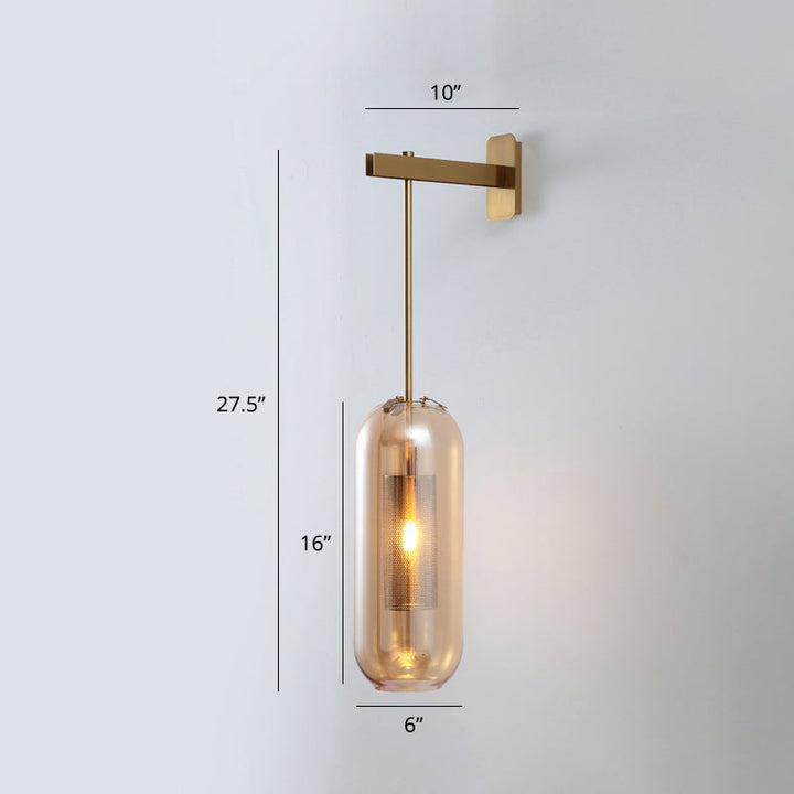 Lisslune | Pill Capsule Glass Wall Lamp Post-Modern 1 Head Brass Wall Lamp Light Fixture with Mesh Protection
