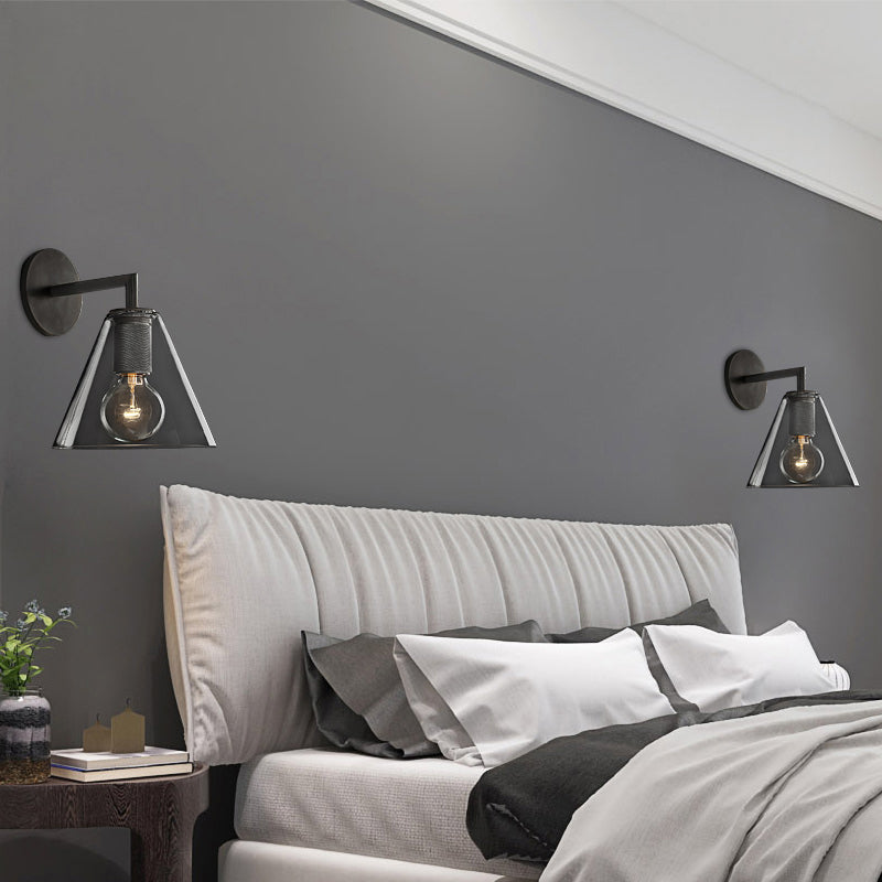 Lisslune | Conic Nightstand Wall Mount Light Clear Glass 1-Light Minimalist Wall Lamp in Brass