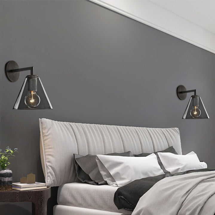 Lisslune | Conic Nightstand Wall Mount Light Clear Glass 1-Light Minimalist Wall Lamp in Brass
