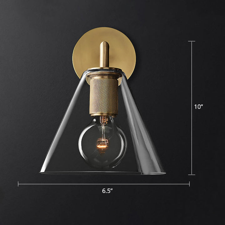 Lisslune | Conic Nightstand Wall Mount Light Clear Glass 1-Light Minimalist Wall Lamp in Brass