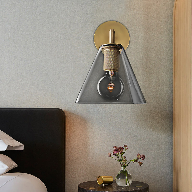 Lisslune | Conic Nightstand Wall Mount Light Clear Glass 1-Light Minimalist Wall Lamp in Brass