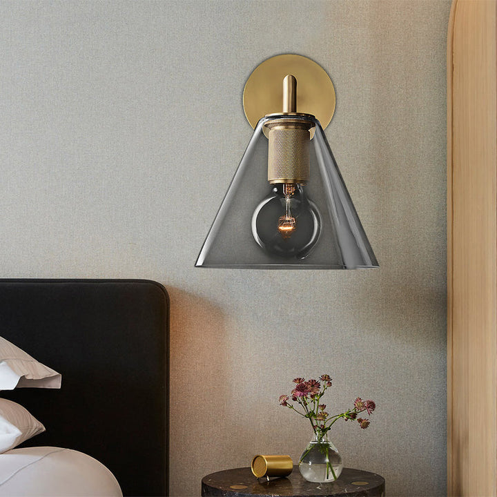 Lisslune | Conic Nightstand Wall Mount Light Clear Glass 1-Light Minimalist Wall Lamp in Brass