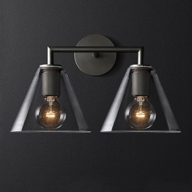 Lisslune | Conic Nightstand Wall Mount Light Clear Glass 1-Light Minimalist Wall Lamp in Brass