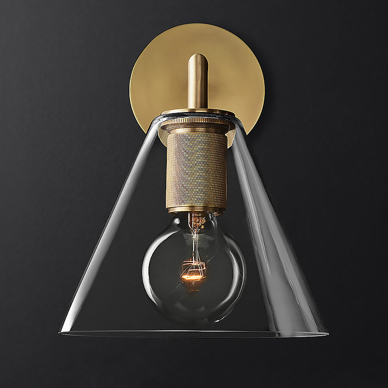 Lisslune | Conic Nightstand Wall Mount Light Clear Glass 1-Light Minimalist Wall Lamp in Brass